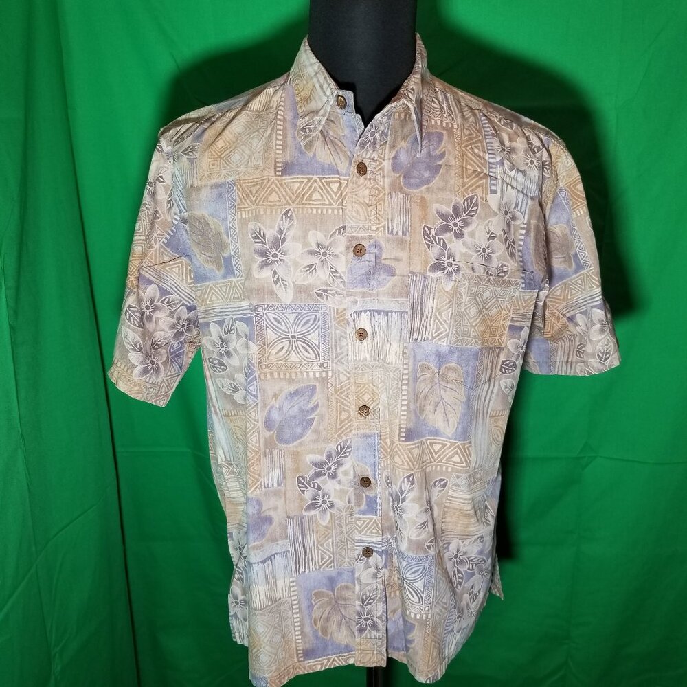 Cooke Street Mens Large Hawaiian Shirt Button Up Floral Tapa Squares Island